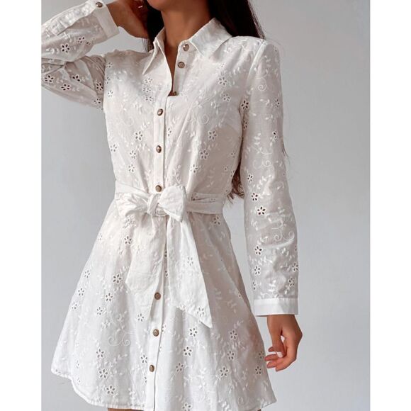 Zara Dresses & Skirts - ZARA Openwork Eyelet Embroidered Short Belted